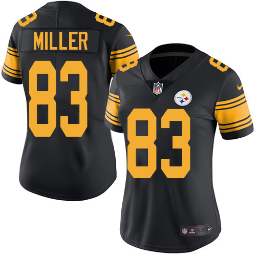 Women's Elite Heath Miller Nike Jersey Black - #83 Rush NFL Pittsburgh Steelers